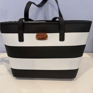 Michael Kors Black and White Striped Tote